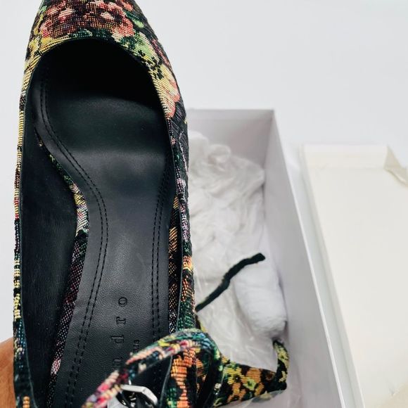 New SANDRO Paris Elise Floral Print Pumps Shoes Size 40 Black with straps - Picture 7 of 12